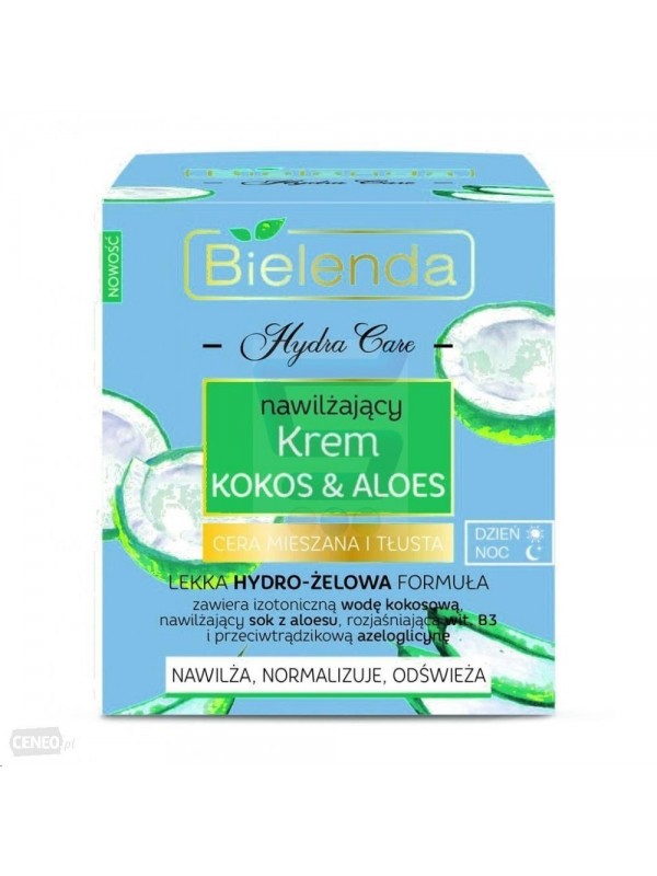 Bielenda HYDRA CARE hydraterende gezichtscrème kokosnoot en aloë vera voor de gecombineerde en vette huid 50 ml