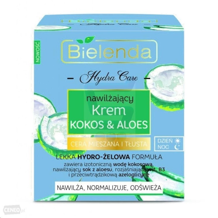 Bielenda HYDRA CARE hydraterende gezichtscrème kokosnoot en aloë vera voor de gecombineerde en vette huid 50 ml