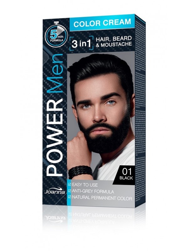 Joanna Power Men Cream Color 3in1 - haar-, baard- en snorverf heren - /01/ Black