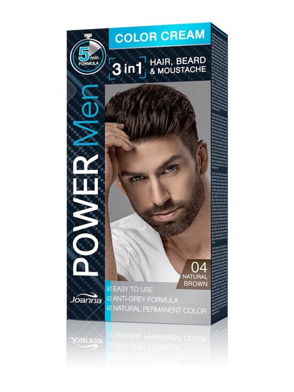 Joanna Power Men Cream Color 3in1 - haar-, baard- en snorverf heren - /04/ Natural Brown