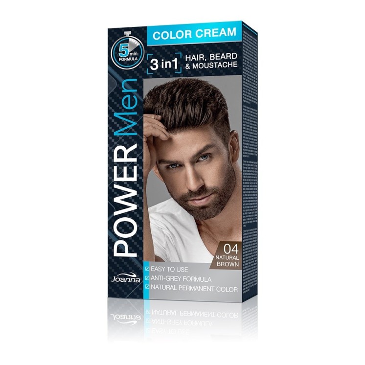 Joanna Power Men Cream Color 3in1 - men's hair, beard and mustache dye - /04/ Natural Brown