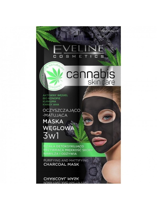 Eveline Cannabis 3in1 Reinigend en matterend carbon gezichtsmasker 7 ml