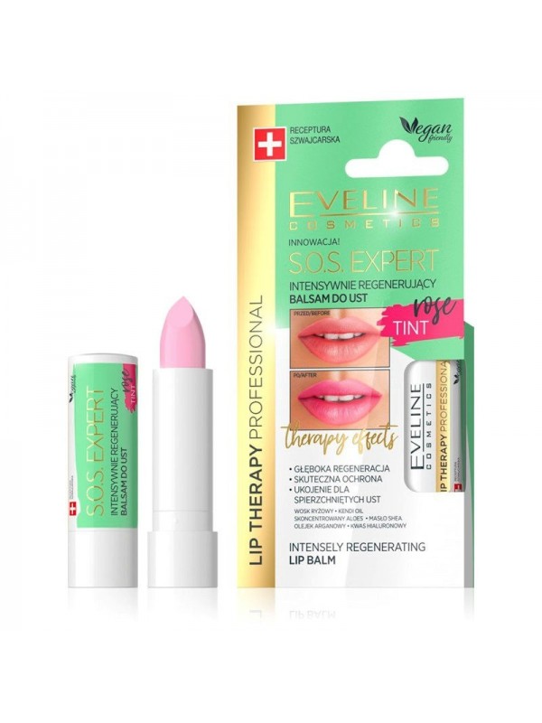 Eveline Lip Therapy SOS EXPERT rose color regenerating lip balm 4 g