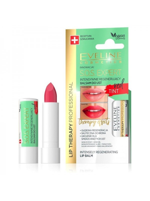 Eveline Lip Therapy SOS EXPERT regenererende lippenbalsem red color 4 g