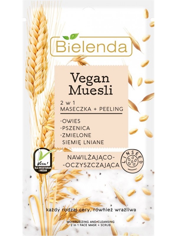 Bielenda VEGAN MUESLI Hydraterende 2 in 1 masker haver + tarwe + lijnzaad 8 g