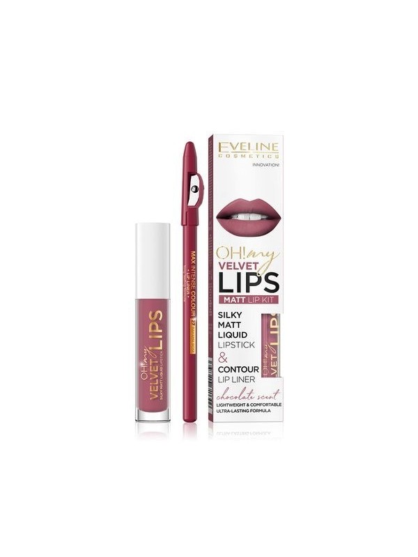 Eveline OH My Lips Matt vloeibare lipstick 4,5 ml + Lipliner set /13/ Brownie Biscotti