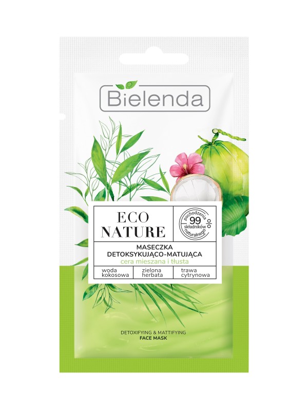 Bielenda ECO NATURE Ontgiftend en matterend gezichtsmasker Kokoswater + Groene Thee + Citroengras 8 g