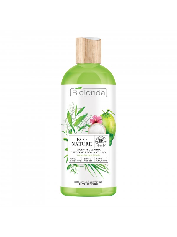 Bielenda ECO NATURE Ontgiftend en matterend micellair water Kokoswater + Groene Thee + Citroengras 500 ml