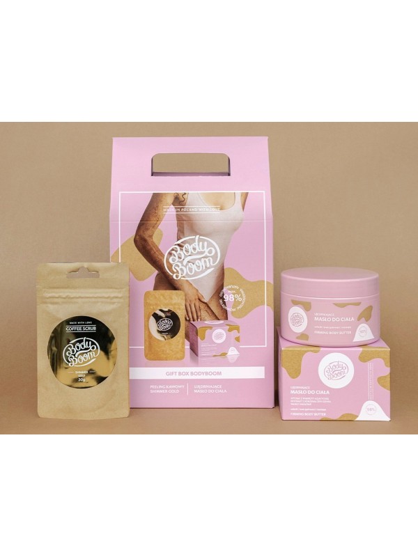 BODYBOOM Cadeauset Verstevigende Body Butter 250 ml + Body Peeling Coffee Shimmer Gold