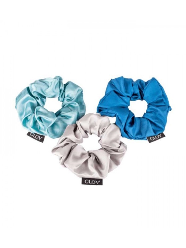 GLOV Scrunchie Satin Blue Haarelastiekjes 3-pack