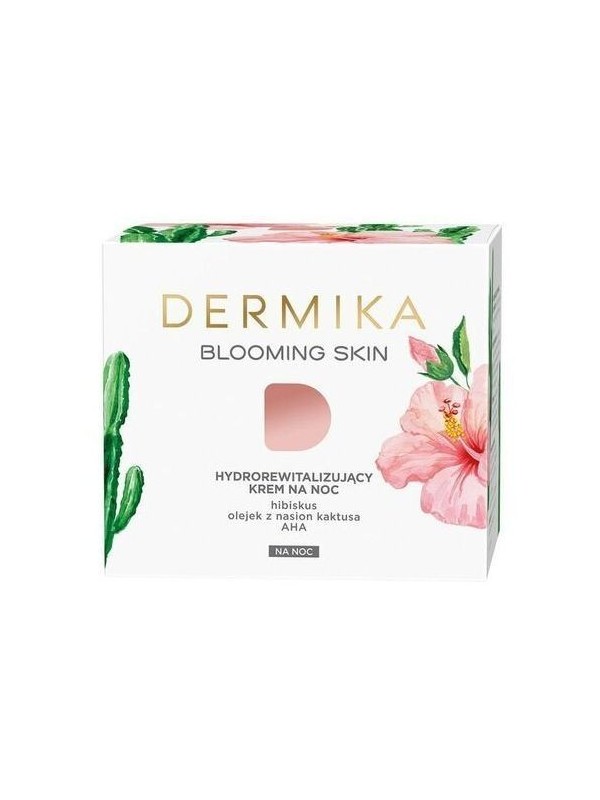 Dermika BLOOMING SKIN Hydro-revitaliserende gezichtscrème voor de nacht Hibiscus, cactuszaadolie + AHA 50 ml