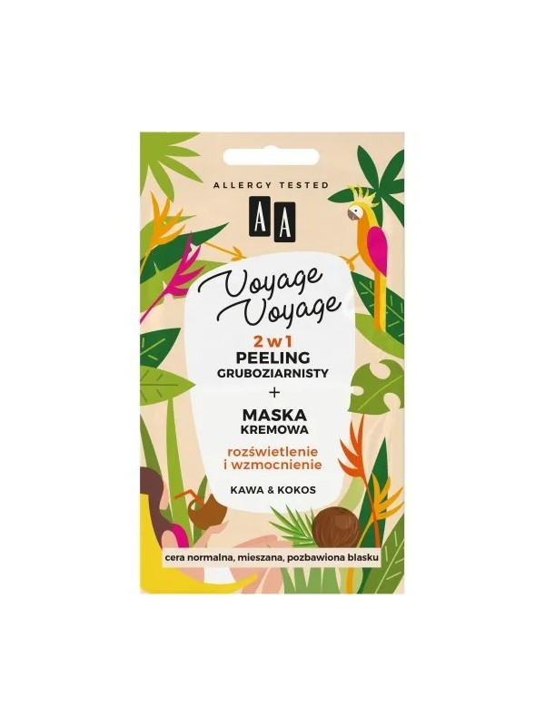 AA VOYAGE VOYAGE 2in1 Grove Peeling + Crèmemasker Verhelderend en versterkend Koffie & Kokosnoot 2x5 ml