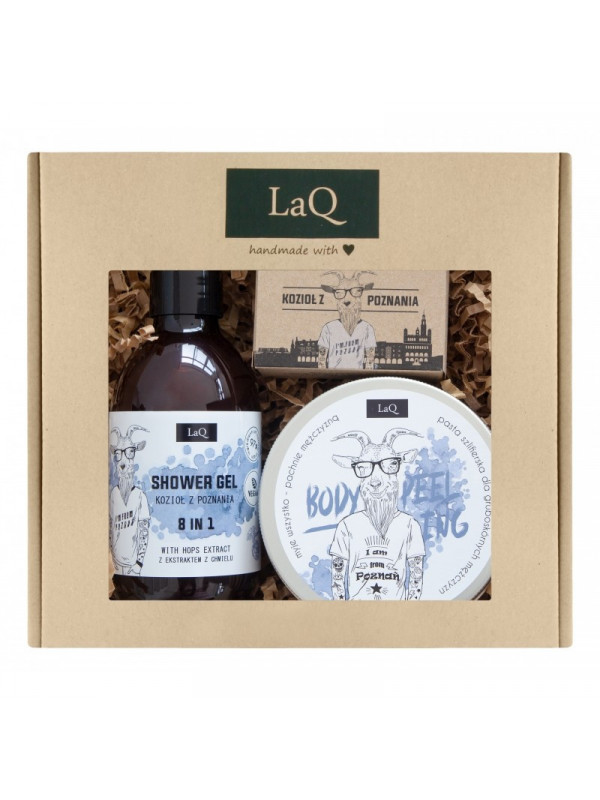 LaQ Set Geit Scrub 200 ml + Zeep 85 ml + Douchegel 500 ml