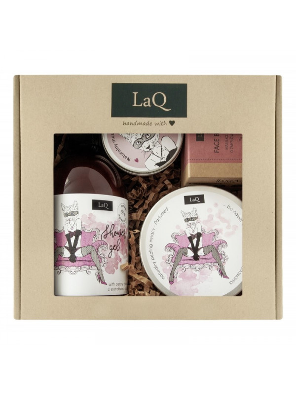 LaQ Kit Kocica Piwonia Shower Gel 500 ml + Face Wash Mousse 100 ml + Face Butter 50 ml + Scrub 200 ml