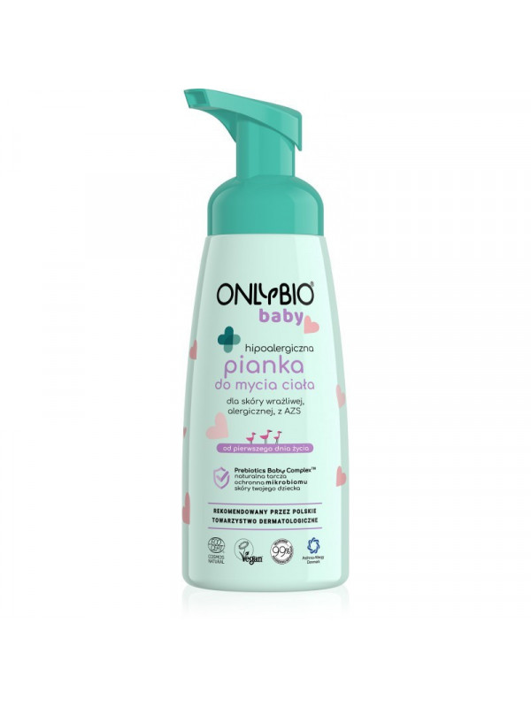 ONLYBIO Baby hypoallergeen Body wash schuim voor de gevoelige, allergische huid, met AZS vanaf de eerste levensdag 300 m