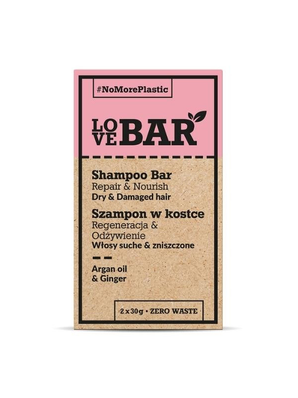 Love Bar Shampoo Bar voor Droog en Beschadigd Haar Arganolie & Gember 2x30 g