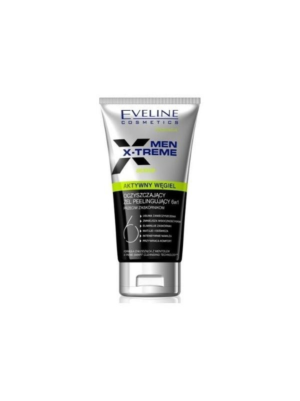 Eveline Men X-Treme 6in1 Active Charcoal Cleansing Face Wash Scrub Gel 150 ml