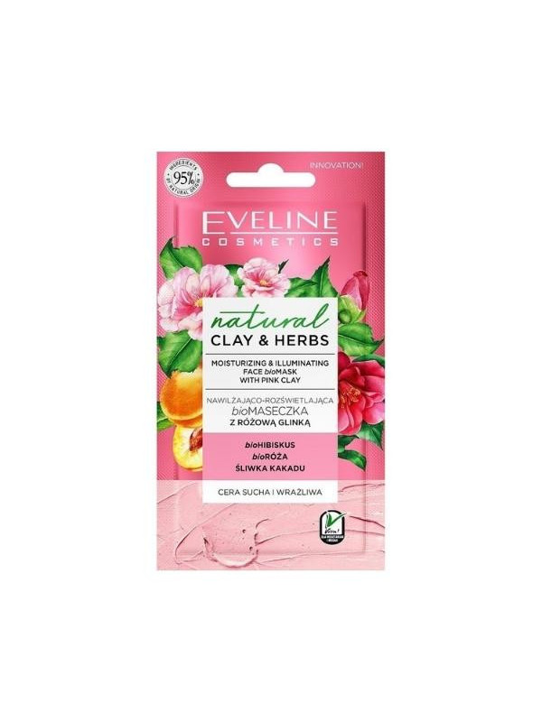 Eveline Natural Clay & Herbs hydraterend en verhelderend Biomasker met roze klei 8 ml