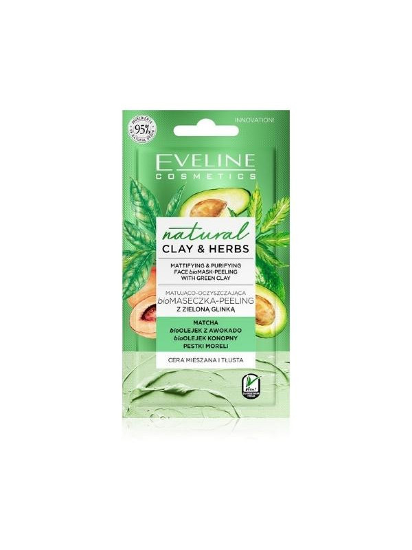 Eveline Natural Clay & Herbs matterend en reinigend Biomask met groene klei 8 ml