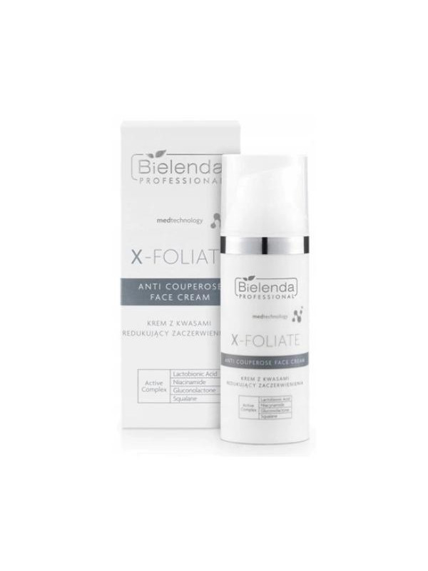 Bielenda Professional X-FOLIATE Gezichtscrème met zuren voor de capillaire huid die roodheid vermindert 50 ml