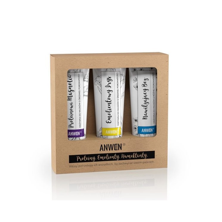 Anwen Set conditioners voor medium poreus haar Hydraterende Lilac, Emolint Iris, Protein Magnolia 3x100 ml