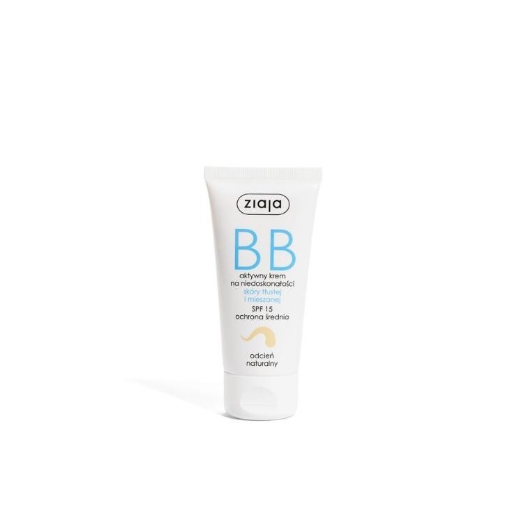 Ziaja BB active Gezichtscrème voor onvolkomenheden voor de vette en gecombineerde huid SPF15 natuurlijke tint 50 ml