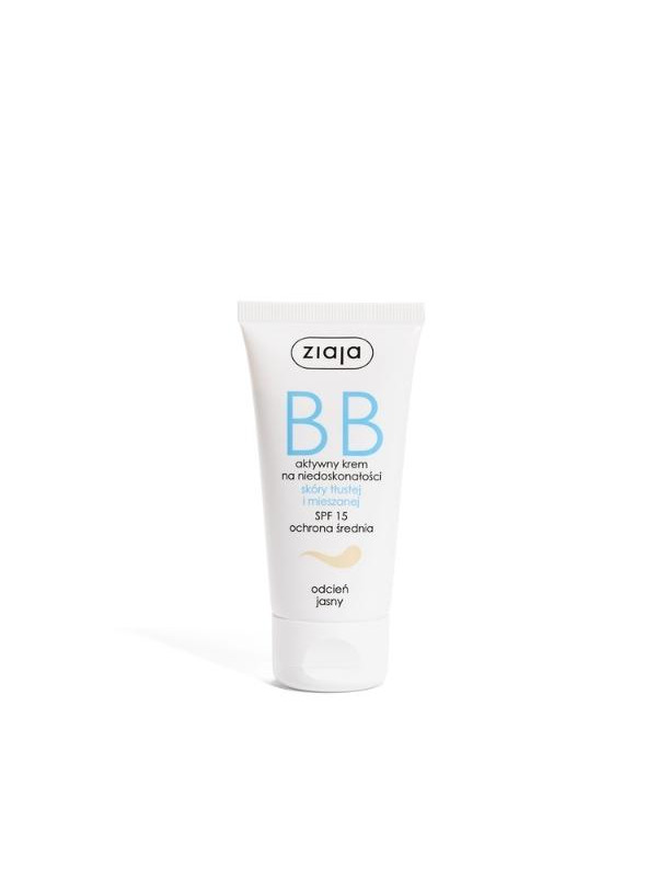 Ziaja BB actieve gezichtscreme tegen imperfecties voor de vette en gecombineerde huid SPF15 lichte tint 50 ml