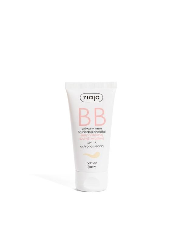 Ziaja BB active face cream against imperfections for normal, dry and sensitive skin SPF15 light shade 50 ml