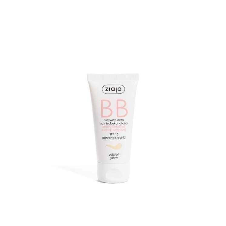 Ziaja BB Active Gezichtscrème voor Onvolkomenheden voor Normale, Droge en Gevoelige Huid SPF15 Lichte Tint 50 ml