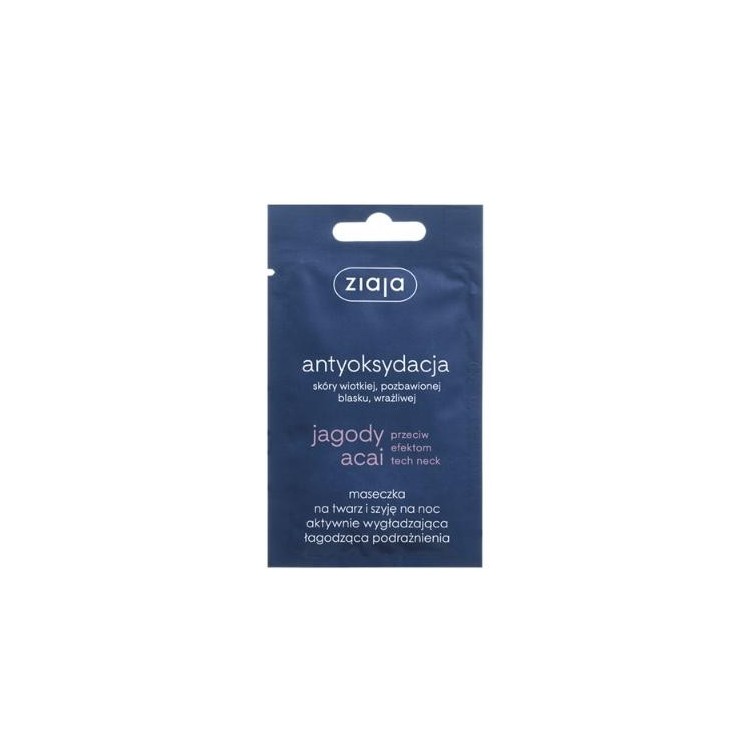 Ziaja Acai Berry Nachtmaske für Gesicht und Hals, glättet aktiv und lindert Reizungen, 7 ml
