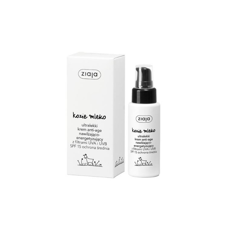 Ziaja Goat Milk Ultralight anti-age Moisturizing and Energizing Cream with UVA and UVB Filters SPF15 Medium Protection 50 ml
