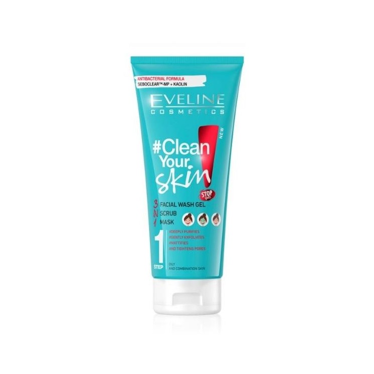 Eveline Clean Your skin 3in1 cleansing gel, mask and scrub 200 ml