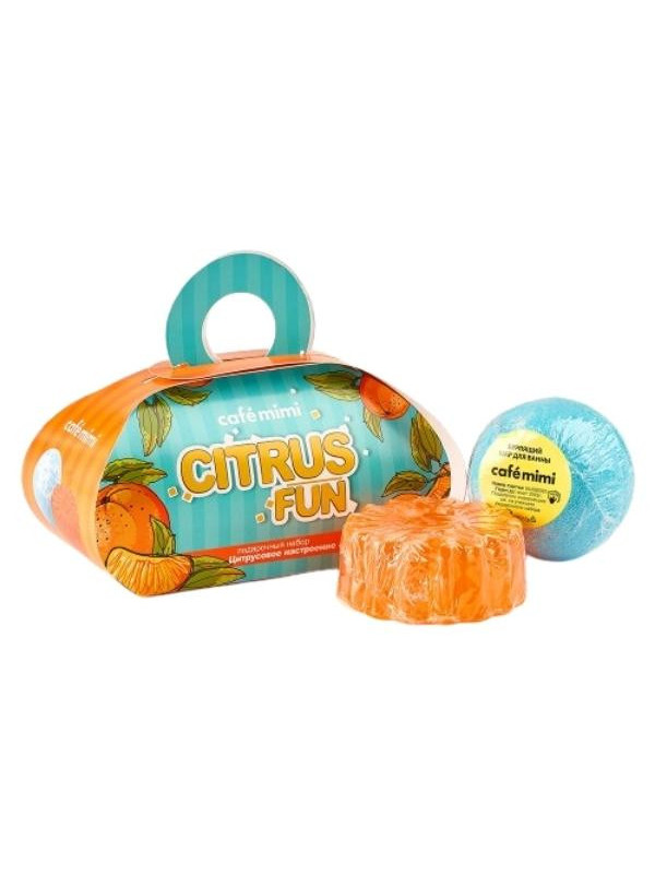 Cafe Mimi Set Citrus Fun Glycerinezeep 80 g + Sparkling Bath Ball 120 g