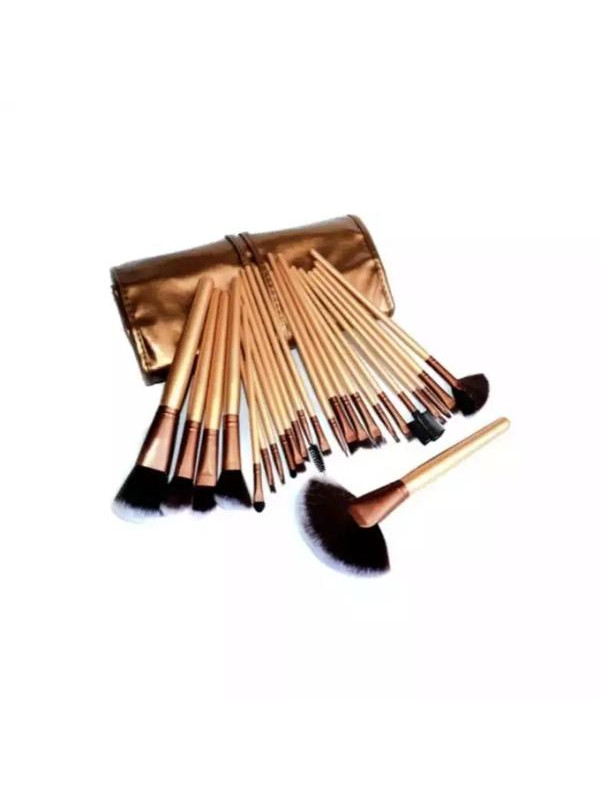 Vanity set van 24 make-up kwasten in gouden etui