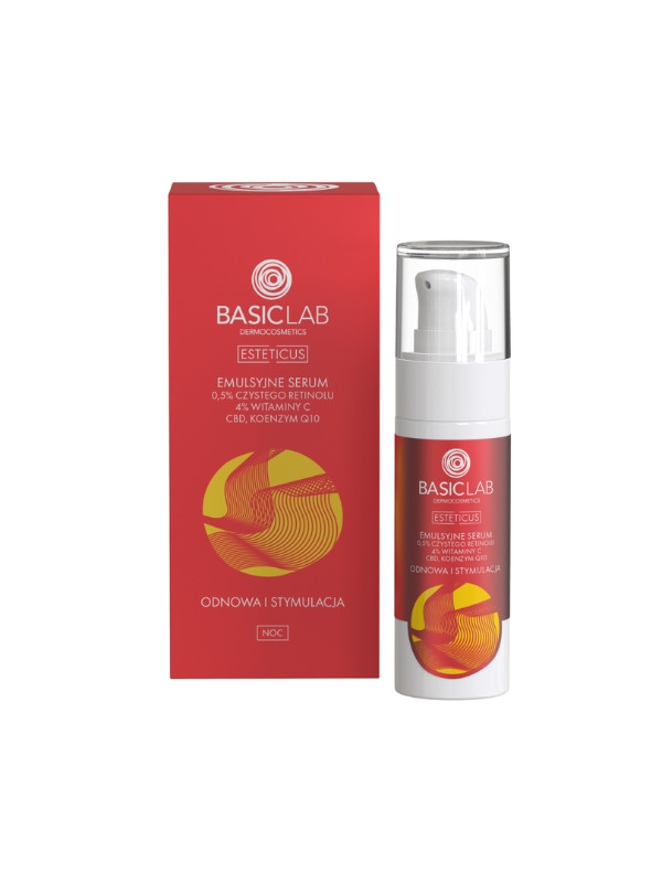 BasicLab Esteticus Emulsion Serum with 5 % pure Retinol, 4% Vitamin C, CBD and Coenzyme Q10 30 ml