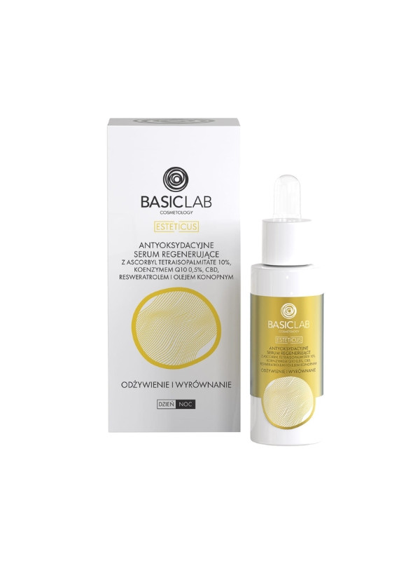 BasicLab Esteticus Antioxidant regenerating face Serum with 10% Ascorbyl Retraisopelitate, 5 % Coenzyme Q10, CBD , Reswer