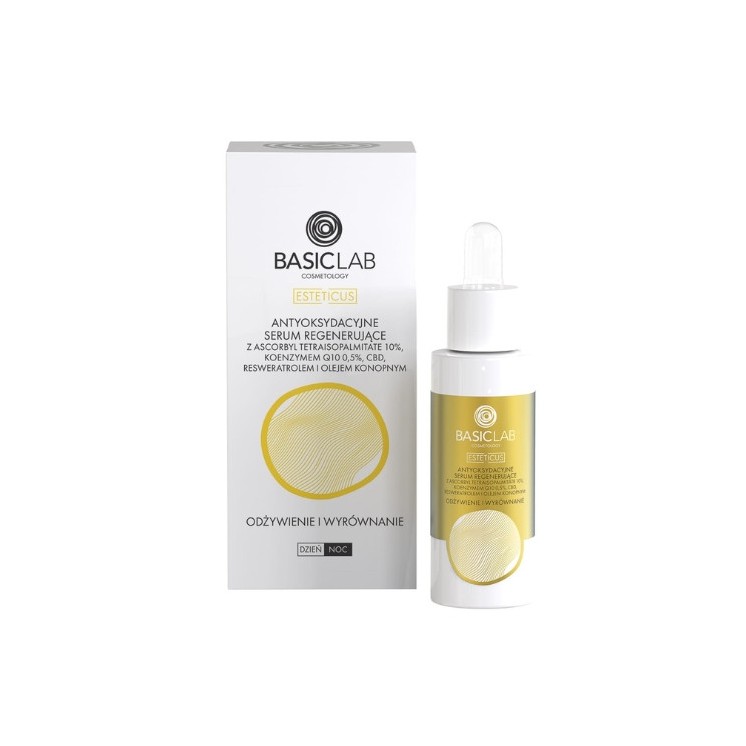 BasicLab Esteticus Antioxidant regenerating face Serum with 10% Ascorbyl Retraisopelitate, 5 % Coenzyme Q10, CBD , Reswer