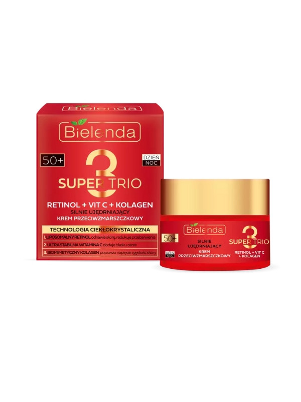 Bielenda Super Trio Retinol + Vit C + Collageen Sterk verstevigende Anti-rimpelcrème 50+ dag/nacht 50 ml