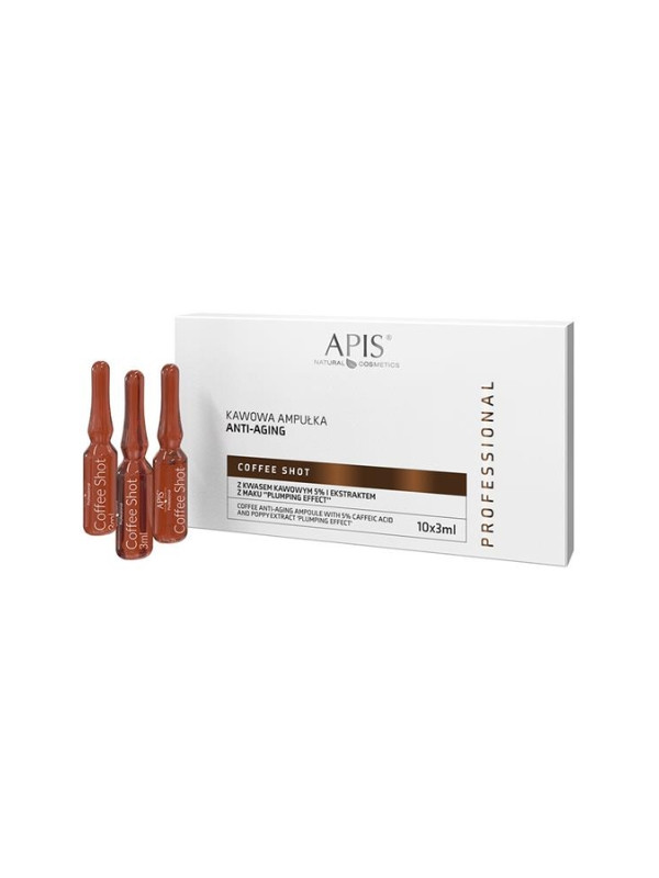 Apis Coffee Shot Coffee Ampoule Anti-aging met cafeïnezuur en maanzaadextract "Plumping Effect" 10 x 3, 5 ml