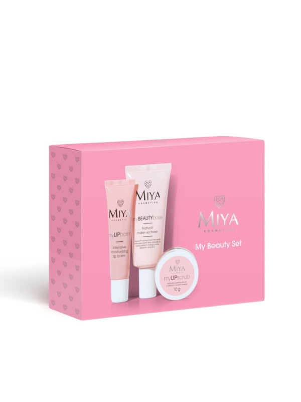 Miya Cosmetics Set: Lip Peeling 10 g + Lip balm 15 ml + Makeup base 30 ml