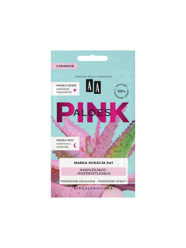 AA Aloe Pink hydraterend en verhelderend gezichtsmasker dag+nacht behandeling 2x4 g