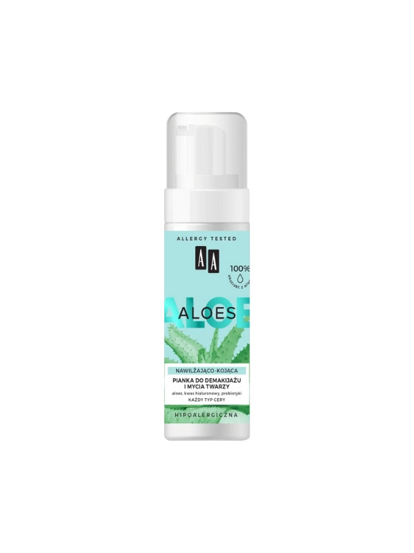 AA Aloe 100% Aloe vera extract Moisturizing and soothing foam for removing makeup and washing the face 150 ml