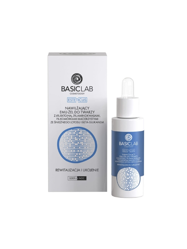 BasicLab Esteticus Moisturizing Face Emu-Gel met 6% Ectoïne en Sneeuw Lotus Stamcellen 30 ml