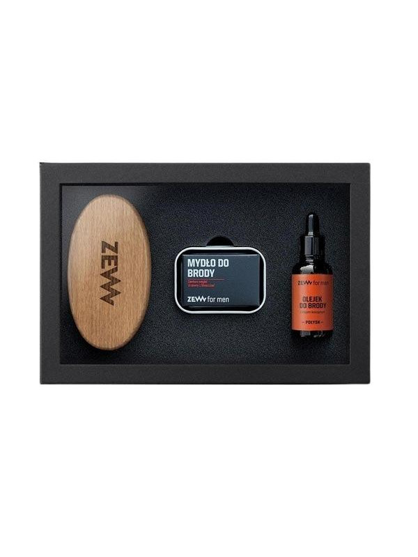 Zew for Men Prosty Drwal Package for Men: Beard Brush + Beard Soap + Beard Oil with Hemp Oil Gloss