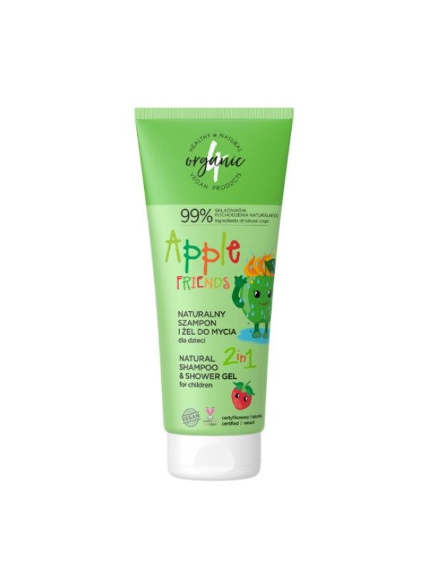 4Organic Apple Friends natuurlijke shampoo en wasgel voor kinderen 2in1 200 ml