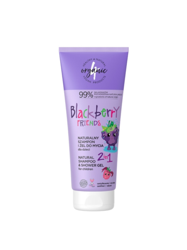 4Organic Blackberry Friends natuurlijke shampoo en wasgel voor kinderen 2in1 200 ml