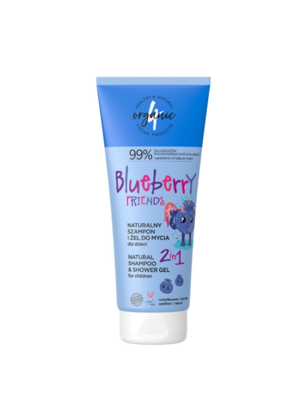 4Organic Blueberry Friends natuurlijke shampoo en wasgel voor kinderen 2in1 200 ml