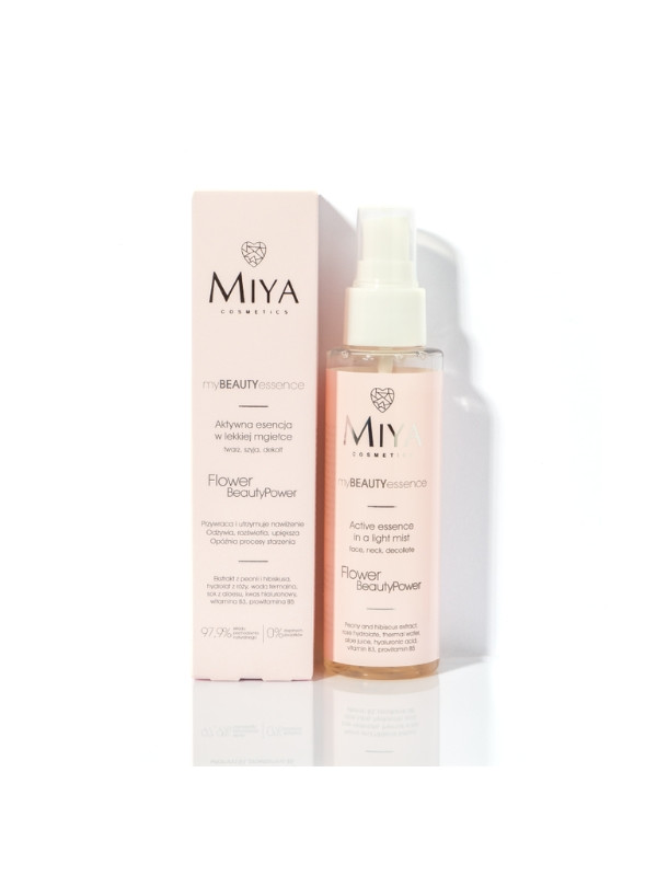 Miya Cosmetics myBEAUTYessence actieve gezichtsessence in een lichte nevel Flower BeautyPower 100 ml