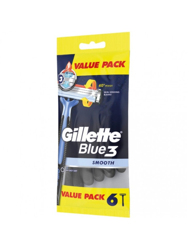 Gillette Blue3 Disposable Razors with Three Blades 6 Pieces