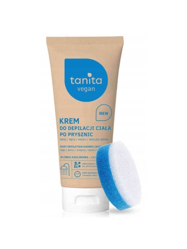 Tanita Vegan Body Enthaarungscreme nach dem Duschen Kaolin-Ton 200 ml + Schwamm